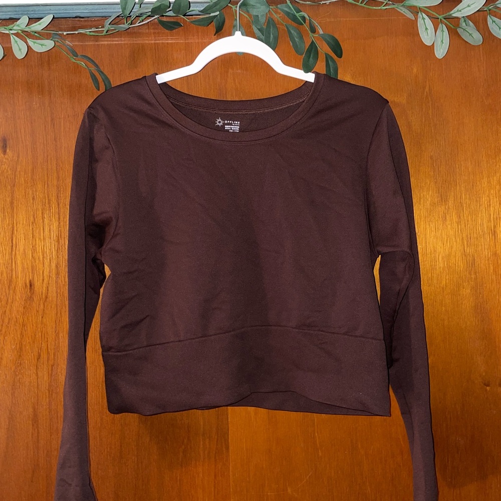 Brown Seamless Long Sleeve Cropped T-Shirt